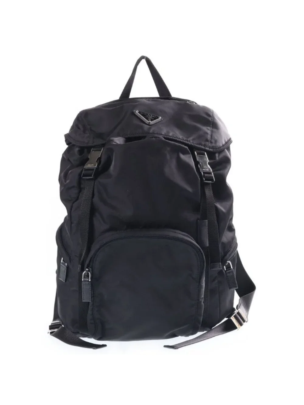 Prada Re-Nylon Backpack Black Nylon Leather Silver
